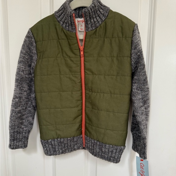 Cat & Jack Other - Cat & Jack Green and Gray Knit Puffer Jacket